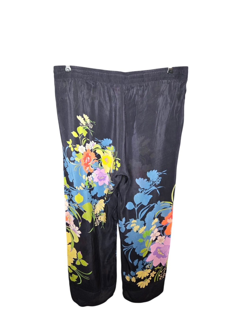Johnny Was Black Floral 100% Cupro Rayon Wide Leg Pants Boho Sz L - Picture 3 of 7